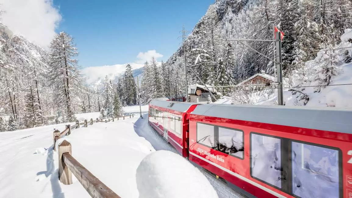 Swiss Alps Bernina Red Train and St. Moritz Full Day Tour from Milan