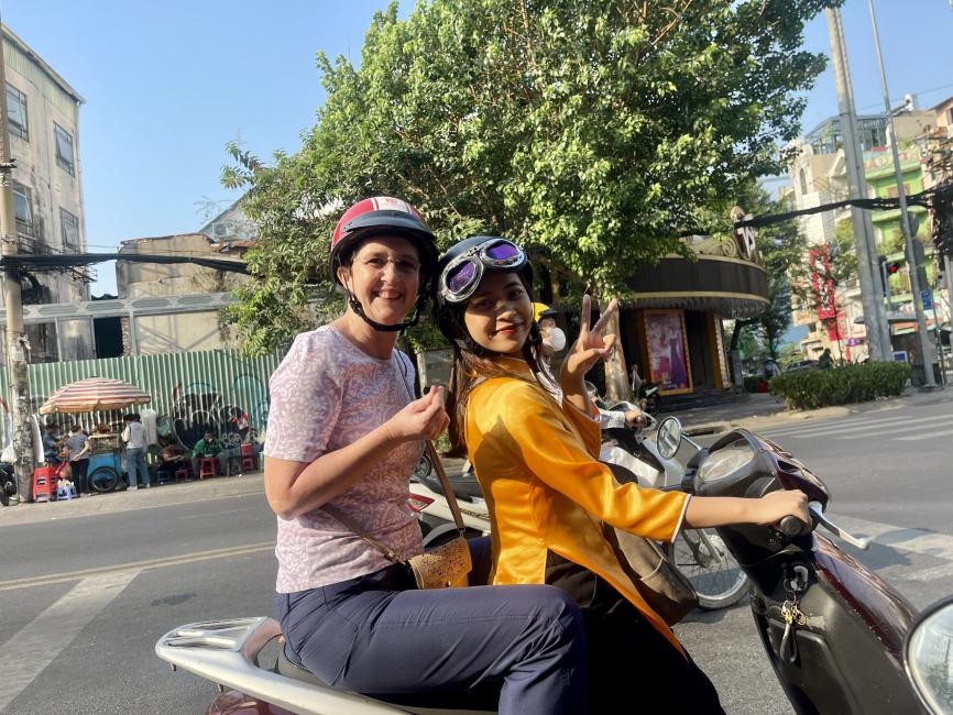 Female Aodai Rider Ho Chi Minh Hidden Gem Sightseeing Tour: Chinatown, Flower Market, Optional Local Food and Vietnamese Coffee Experience | Vietnam 4