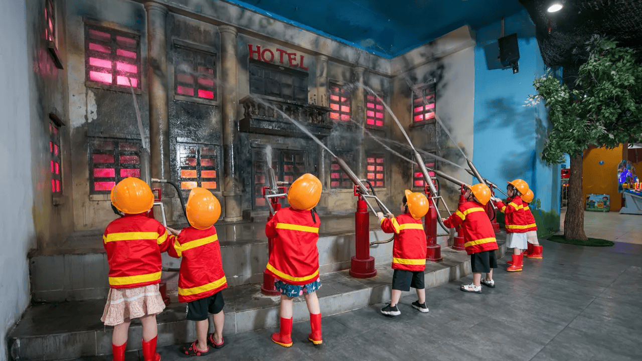 Children play the role of firefighters